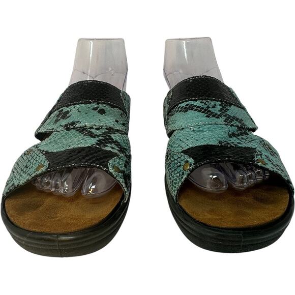 Dr. Comfort Karen Slide Sandals Sz 9 Turquoise Snake Skin Orthotic Comfort Shoes - Picture 4 of 11